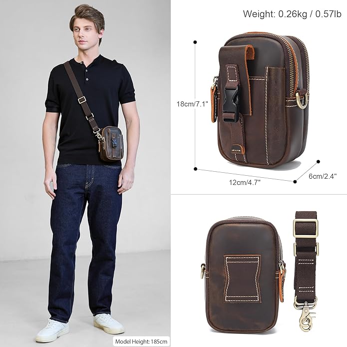 LANNSYNE Small Leather Messenger Bag, 3-in-1 Crossbody Shoulder Bag & Waist Belt Pouch, Sling Purse for Travel Business