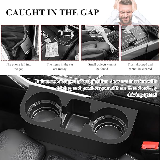 DXNQ Car Cup Holder Gap Filler Organizer, Multifunctional Auto Front Console Gap Filler with Cup Holder, Leather Extra Cup Holder Storage Box for Car Truck SUV, Car Accessories (Black/Plastic)