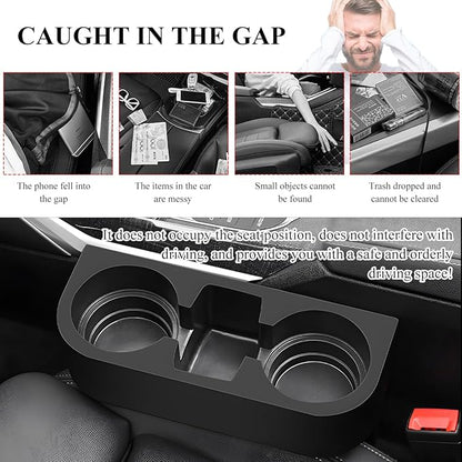 DXNQ Car Cup Holder Gap Filler Organizer, Multifunctional Auto Front Console Gap Filler with Cup Holder, Leather Extra Cup Holder Storage Box for Car Truck SUV, Car Accessories (Black/Plastic)