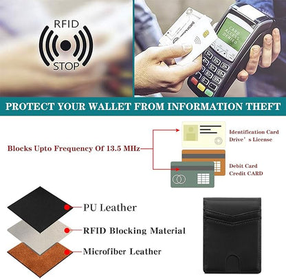 Leather Wallet for Men RFID Blocking Bifold Minimalist Pocket Men Wallet With 2 ID Window
