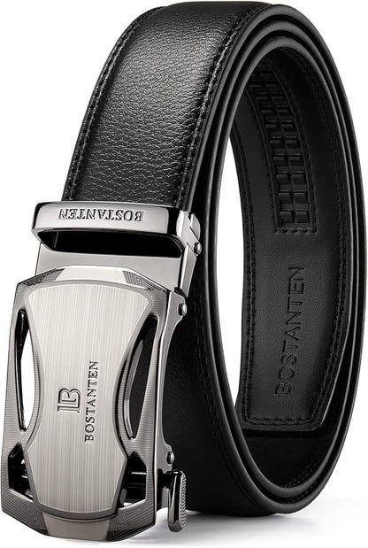 BOSTANTEN Mens Belt Leather Ratchet Belt For Men Dress and Casual with Adjustable Buckle, Trim to Fit