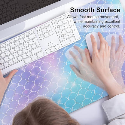 QiyI Large Desk Pad, Colorful Mouse Pad Desktop Decor, Waterproof PU Leather Desk Cover Protector, Desk Accessories for Office Home Work Writing Gaming 31.5" x 15.7" - Gradient Fish Scales
