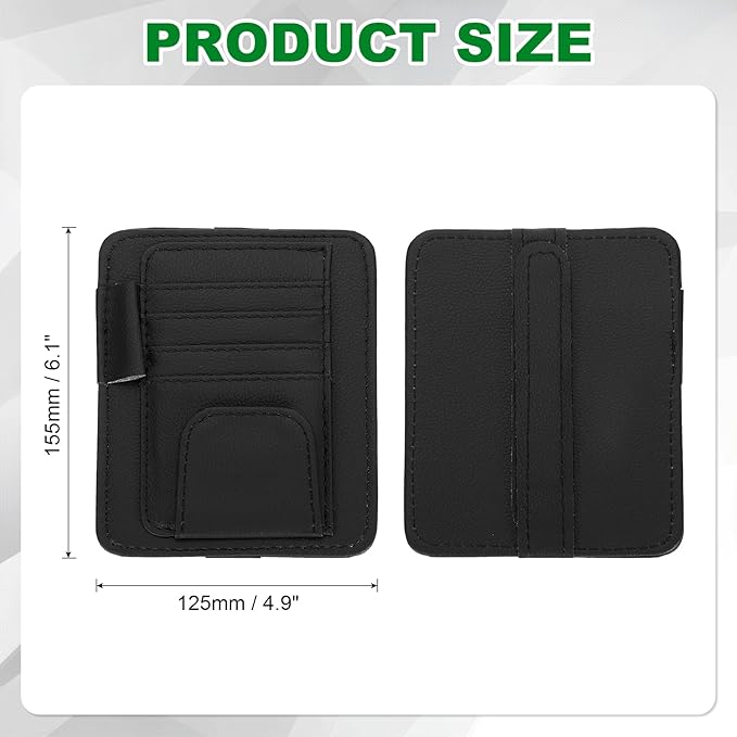 PATIKIL 1 Pcs Car Sun Visor Organizer, 6.1 x 4.9 Inch PU Leather Vehicle Storage Pouch Holder for Sunglasses Card Pen Driver License Car Accessories, Black