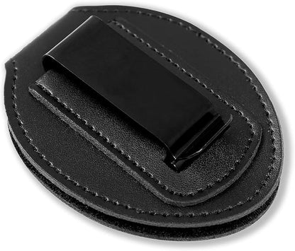 AKITSUMA Police Badge Holder - Cowhide, Universal, Black, Law Enforcement, Metal Clip and Chain Included