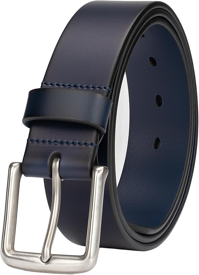 Mens Heavy Duty Full Grain Leather Belt - 1 1/2 Italian Genuine Leather with Sturdy Buckle for Jeans Casual Pants