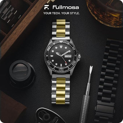 Fullmosa 22mm Stainless Steel Watch Band, Quick Release Metal Replacement Strap with Removable Links, Includes Spring Bars & Link Removal Tool for Men Women (Silver+Golden)