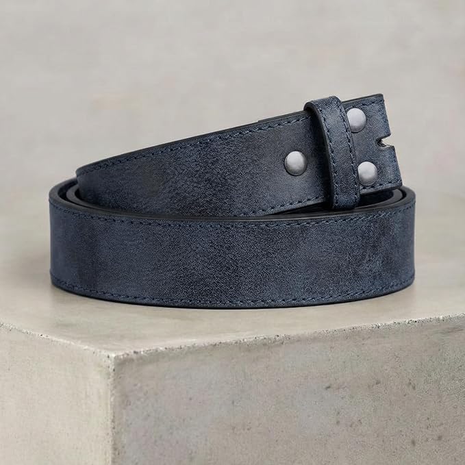 BC Belts Leather Belt Strap with Vintage Distressed Texture 1.5" Wide with Snaps and without Buckle