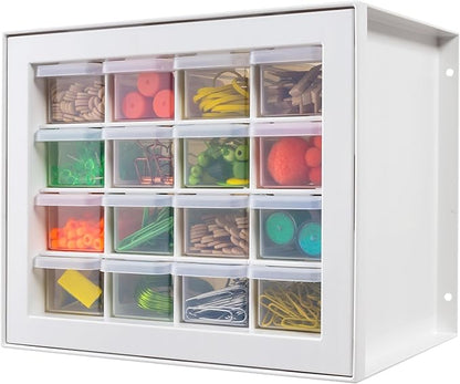 IRIS USA Small Plastic Storage Drawers, 16-Drawer Organizer, Made in USA, Stackable Teacher Toolbox for Crafts, Art Supplies, Nuts, Bolts, Building Bricks, Drink Mix & Water Flavor Packets – White