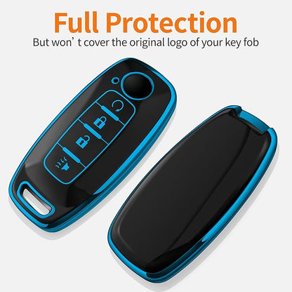 Sindeda for Nissan Key Fob Cover with Keychain Soft Full Protection Key Shell Key Case Compatible with 2023 2024 2025 Pathfinder Kicks Rouge(Blue, 4 Buttons-A)