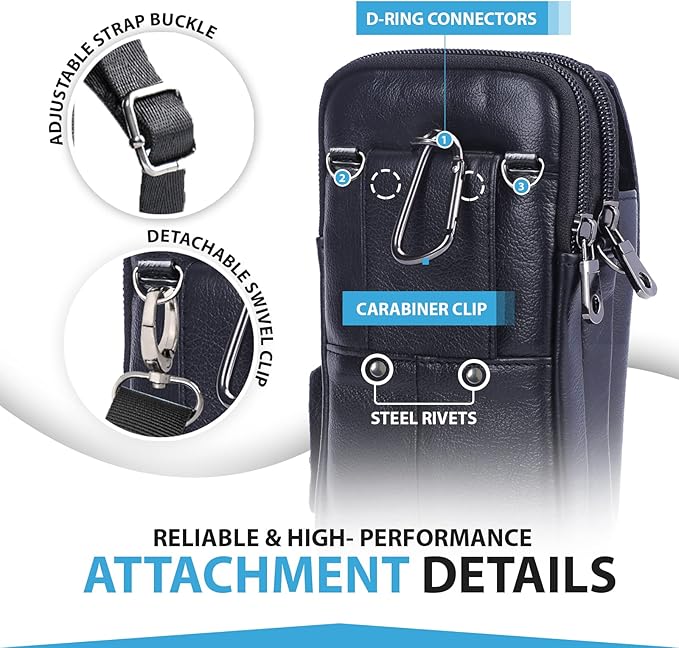 Hengwin Leather Vertical Men Cell Phone Holster Wallet Case with Belt Clip Travel Messenger Bag Waist Pouch Crossbody Purse Fit for iPhone 17 Pro Max 15 Pro Max Samsung Galaxy S25 Ultra Note 9 (Black)