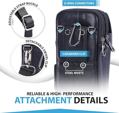 Hengwin Leather Vertical Men Cell Phone Holster Wallet Case with Belt Clip Travel Messenger Bag Waist Pouch Crossbody Purse Fit for iPhone 17 Pro Max 15 Pro Max Samsung Galaxy S25 Ultra Note 9 (Black)
