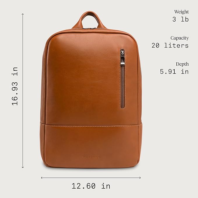 Nordweg Nomad Leather Laptop Backpack NW089A – Lightweight Daypack for Work & Travel – Fits Laptops up to 15.6” (Caramel)