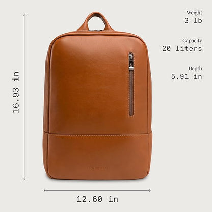 Nordweg Nomad Leather Laptop Backpack NW089A – Lightweight Daypack for Work & Travel – Fits Laptops up to 15.6” (Caramel)