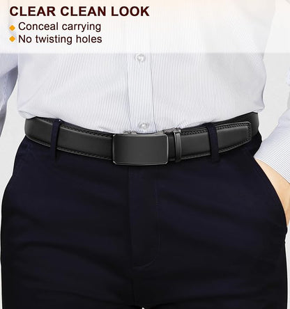 KEMISANT Men Belt 2 Pack, Leather Ratchet Belt Easy Click Slide For Men 1 3/8",Cut for Fit