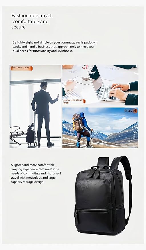 Unisex PU leather laptop bag work business bag hiking backpack leisure day bag university schoolbag (Large,Brown 2)