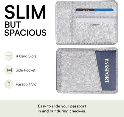 TARGAA Passport Holder, Slim Travel Wallet RFID Blocking Card Case Cover Passport Cover Protector passport sleeve Essentials with Credit Card Slots for Women/Men (Silver)