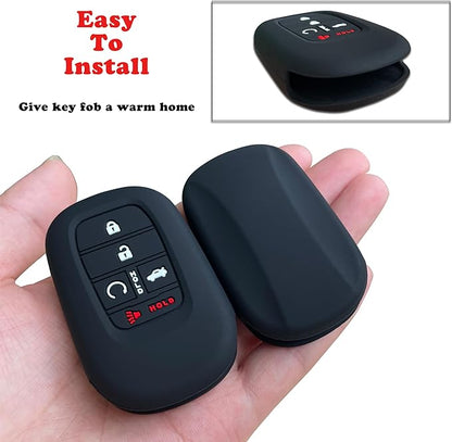 TANDRIVE Key Fob Cover for (5 Buttons) Honda 2026 2025-2022 Civic Accord CR-V HR-V Pilot and 2026 Passport, Silicone, 2-Pack, Black and Black