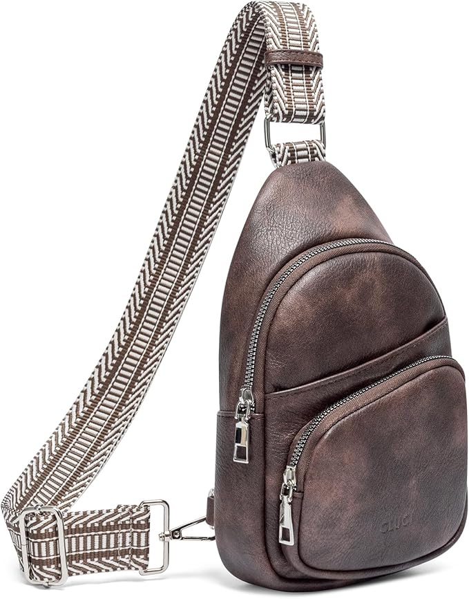 CLUCI Small Sling Bag for Women, Vegan Leather Fanny Pack Crossbody Bags for Women, Chest Bag With Guitar Strap