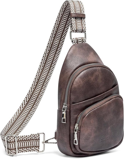 CLUCI Small Sling Bag for Women, Vegan Leather Fanny Pack Crossbody Bags for Women, Chest Bag With Guitar Strap