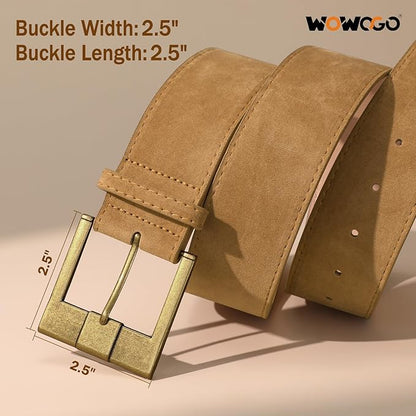 Women Wide Leather Belts for Dresses 1.9" Chunky Western Vintage Thick Suede Waist Belt with Brass Buckle