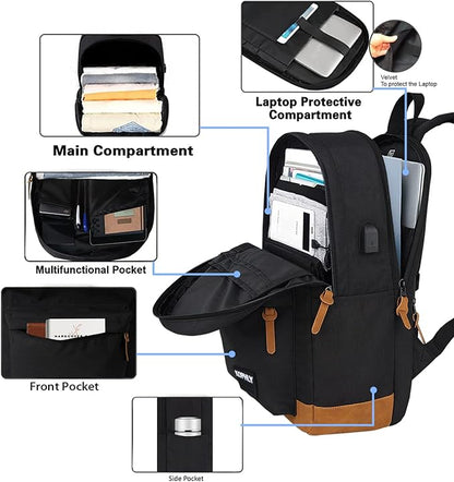 Lightweight Travel Laptop Backpack, Backpack with USB Charging Port For Men and Women, Carry-on Back pack, Casual Work Bag(Black Set)