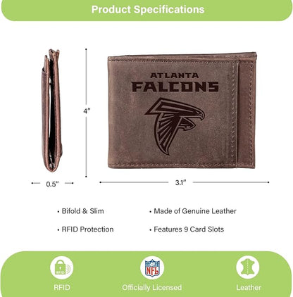 Team Sports America NFL Atlanta Falcons Front Pocket Slim Wallet for Men | Minimalist Leather RFID Blocking Bifold Card Holder with Money Clip | Officially Licensed Stamped Logo