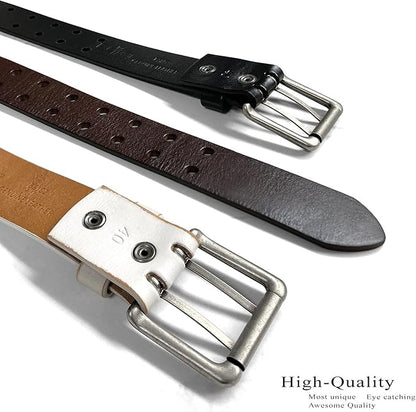 Ben Antique Twin Roller Buckle Vintage One-Piece 100% Leather Jean Belt 1-1/2" Wide