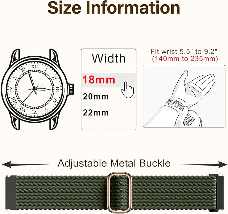 SNBLK 3 Pack 18mm 20mm 22mm Braided Watch Band Compatible with Garmin Vivoactive 5 Watch Bands/Vivoactive 6/3/4s, Quick Release Adjustable Elastic Nylon Loop Strap for Venu 3S/2S/Venu 3/2 Women Men