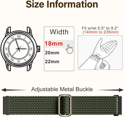 SNBLK 3 Pack 18mm 20mm 22mm Braided Watch Band Compatible with Garmin Vivoactive 5 Watch Bands/Vivoactive 6/3/4s, Quick Release Adjustable Elastic Nylon Loop Strap for Venu 3S/2S/Venu 3/2 Women Men