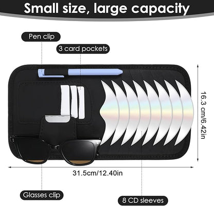 Tyqour Car CD Holder Case PU Leather Vehicle Sun Visor Organizer DVD Storage Holder for Car Visor Case with 8 Storage Sleeves Black