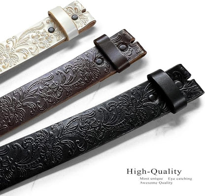 Cowboy Cowgirl Western Tooled Floral Embossed Full Grain Genuine Leather Belt Strap 1-1/2"(38mm) Wide