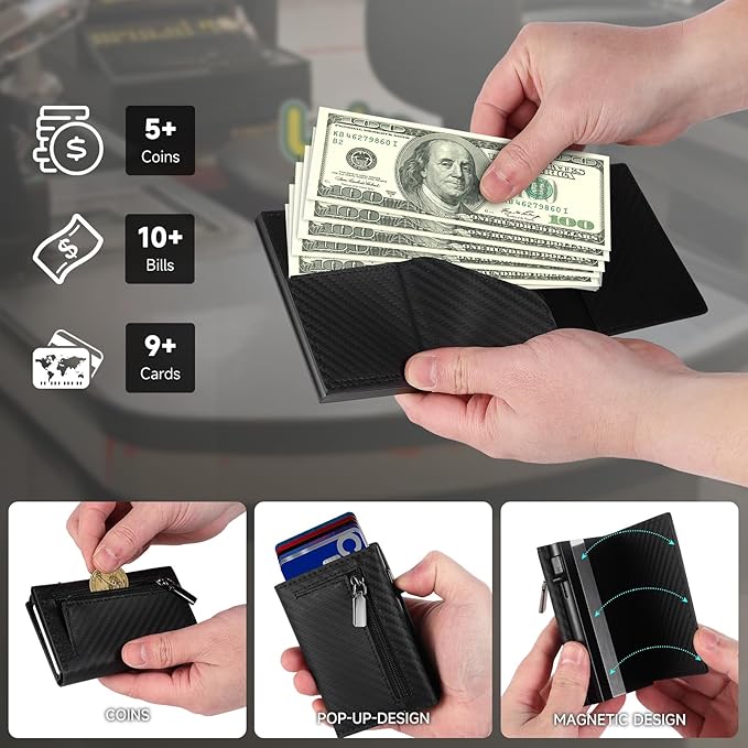 Slim Wallet for Men,Trifold Wallets for Men Holds 10 Cards,10 Bills,ID Window | Ridge wallets for men,Minimalist Pop Up Wallet for Men-RFID Blocking Mens Trifold Wallet(Men's Gifts)