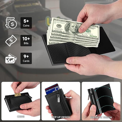 Slim Wallet for Men,Trifold Wallets for Men Holds 10 Cards,10 Bills,ID Window | Ridge wallets for men,Minimalist Pop Up Wallet for Men-RFID Blocking Mens Trifold Wallet(Men's Gifts)