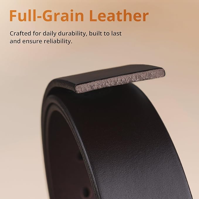 Buffway Men’s Full Grain Leather Belt – Solid One-Piece Leather, 1.5” Wide for Jeans & Business Casual, Gift Box Included