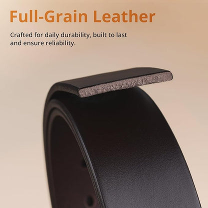 Buffway Men’s Full Grain Leather Belt – Solid One-Piece Leather, 1.5” Wide for Jeans & Business Casual, Gift Box Included