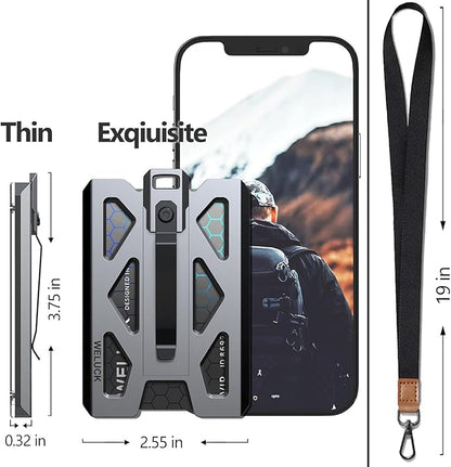 ID Badge Holder, Durable Aluminum ID Card Holder/Wallet with Lanyard and Metal Clip, 4 Cards/ID Badges Holder by WELUCK, for Business Office Work Police Outdoor Gift (Grey01)