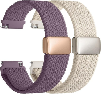 Fullmosa Magnetic Braided Watch Bands - 18mm 20mm 22mm Quick Release Watch Strap, Stretchy Nylon Solo Loop Compatible with Garmin Samsung Galaxy Amazfit for Men Women(22mm, Starlight+Purple)