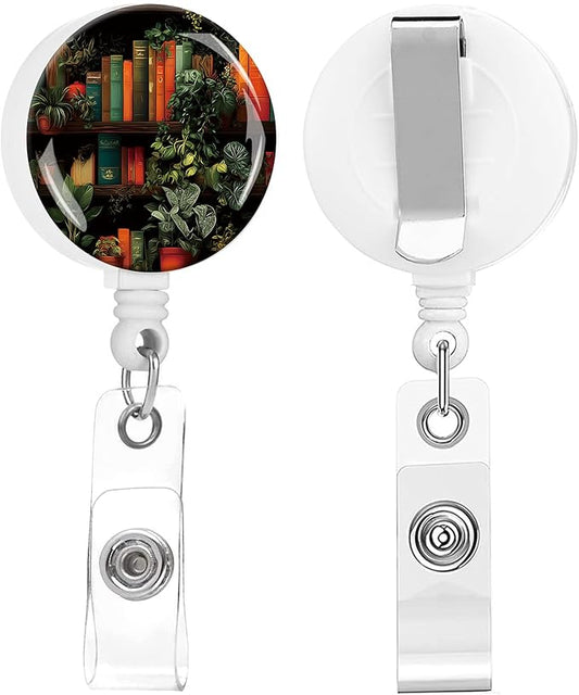 2 Pack Badge Reels Holder Retractable with ID Clip for Nurse Name Tag Card Nursing for Doctor Teacher Student Employee Office Medical Work (Bookshelf)