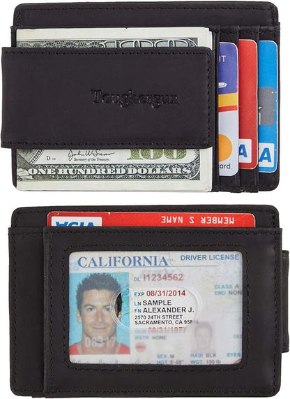 Toughergun Slim Wallet for Men RFID Blocking Money Clip, Minimalist Front Pocket Credit Card Holder, Magnetic Thin Mens Wallets with ID Window
