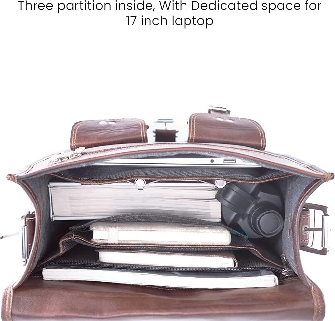 Handmade World Convertible Leather Laptop Backpack for Men – 17 Inch Business Travel Bag, 2-in-1 Messenger & Backpack, Full Grain Leather Work Bag, Carry On Professional Office Bag (12" x 16")