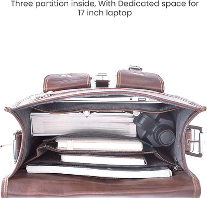 Handmade World Convertible Leather Laptop Backpack for Men – 17 Inch Business Travel Bag, 2-in-1 Messenger & Backpack, Full Grain Leather Work Bag, Carry On Professional Office Bag (12" x 16")