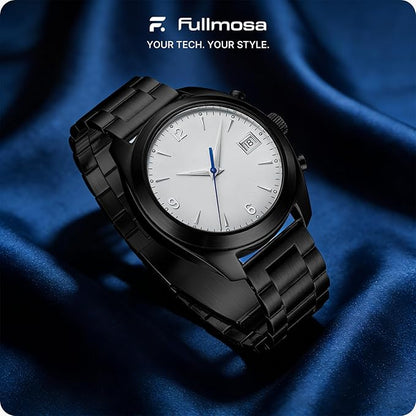 Fullmosa 18mm Stainless Steel Watch Band, Quick Release Metal Replacement Strap with Removable Links, Includes Spring Bars & Link Removal Tool for Men Women (Black)