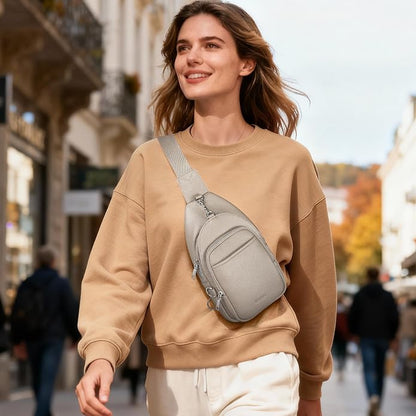 befen Genuine Leather Small Sling Bag for Women Anti-Theft Crossbody Chest Bags Multi-Pockets Fanny Pack with RFID Card Slots