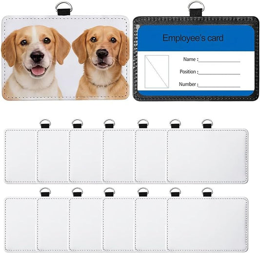 12 Pack Sublimation Blank PU Leather ID Badge Holder Bulk Heat Transfer Print ID Card Badges Name Tag Holders for DIY Office Employees Horizontal