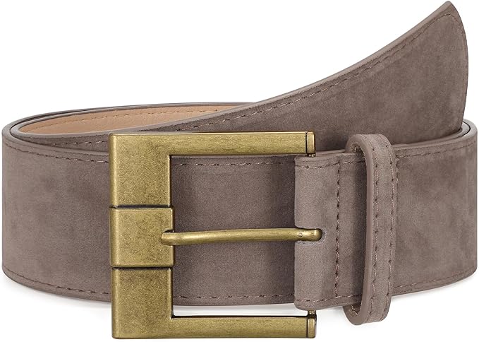 Women Wide Leather Belts for Dresses 1.9" Chunky Western Vintage Thick Suede Waist Belt with Brass Buckle