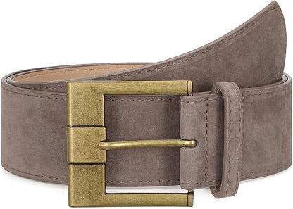 Women Wide Leather Belts for Dresses 1.9" Chunky Western Vintage Thick Suede Waist Belt with Brass Buckle