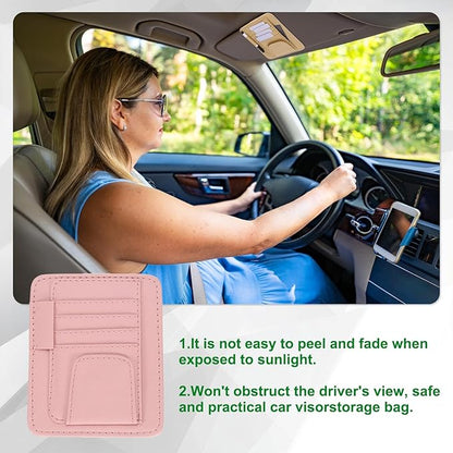 PATIKIL 1 Pcs Car Sun Visor Organizer, 6.1 x 4.9 Inch PU Leather Vehicle Storage Pouch Holder for Sunglasses Card Pen Driver License Car Accessories, Pink