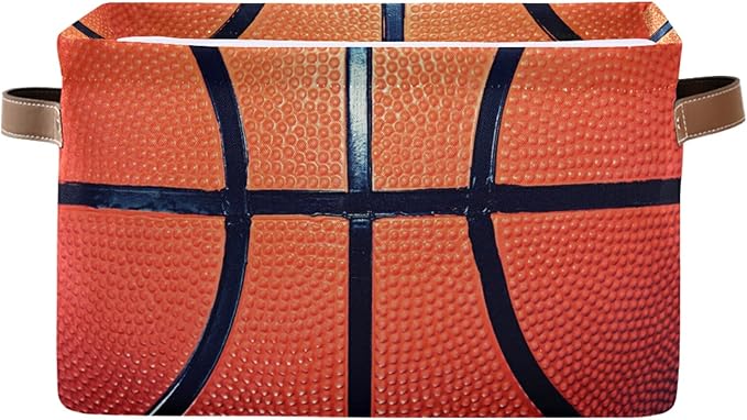 Canvas Basketball Storage Bin with Handles - Large Collapsible Cube Box for Home, Office, Bedroom Closet Shelves - 2 pcs