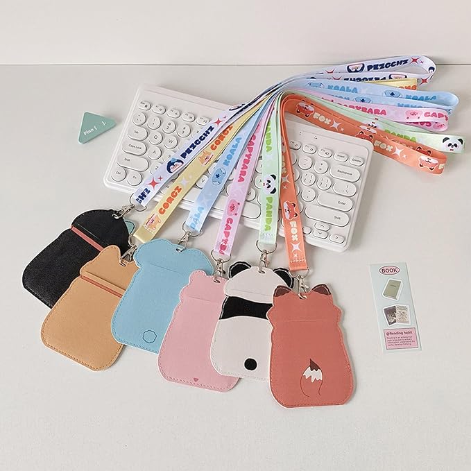 Cute Badge Holder Lanyard Cartoon Puppy ID Card Holder Kawaii ID Badge Keys Lanyard Strap Neck Lanyard PU Leather Badge Holder for Women Girls Boys (Puppy)