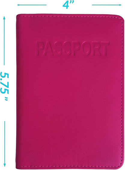 Bright Pink Genuine Leather RFID Passport Cover